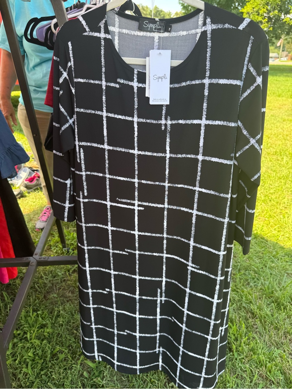 Sympli Black and White Grid Shift Dress
